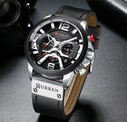 Military Leather Chronograph Wristwatch - Bargin Bazaar