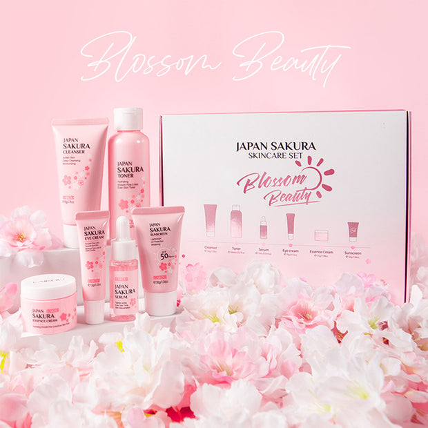 Skin Care Set JAPAN SAKURA Women Beauty Gift Sets Skin Care Kit With Cleanser, Toner, Lotion, Serum, Eye Cream, Face Cream Travel Kit For Women Teen Girls Mom Daughter TSA-friendly Sizes 6pcs - Bargin Bazaar