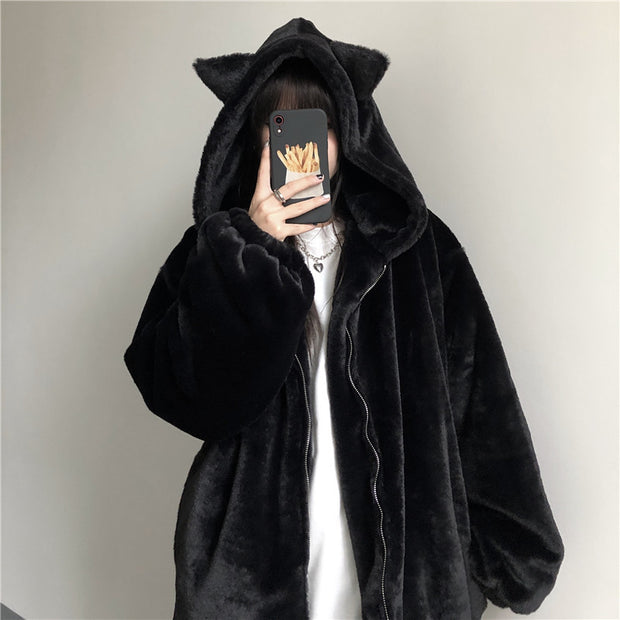 Thickened Ears Furry Coat Cotton Clothes Women's Clothes - Bargin Bazaar