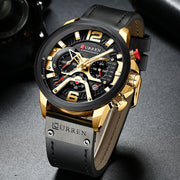 Military Leather Chronograph Wristwatch - Bargin Bazaar