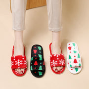 Christmas Tree Home Slippers Fashion Floor Bedroom Open-toe Plush Slippers For Women Fuzzy House Shoes - Bargin Bazaar