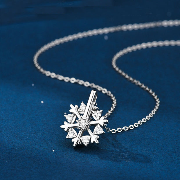 Rotatable 925 Silver Snowflake Necklace Women Luxury Niche Design Shiny Rhinestone Jewelry Autumn And Winter Birthday Gift For Friends - Bargin Bazaar