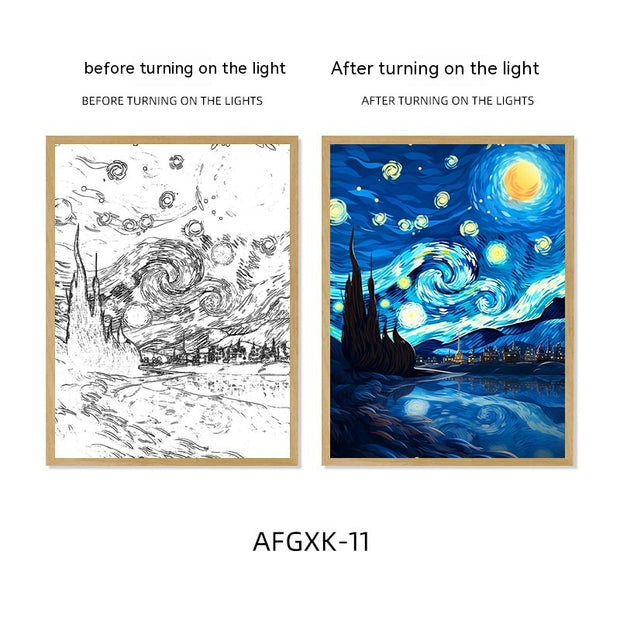 Van Gogh Famous Starry Sky Line Living Room Lighting Painting