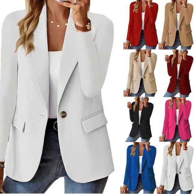 Polyester Autumn Long Sleeve Solid Color Cardigan Small Suit Jacket For Women - Bargin Bazaar