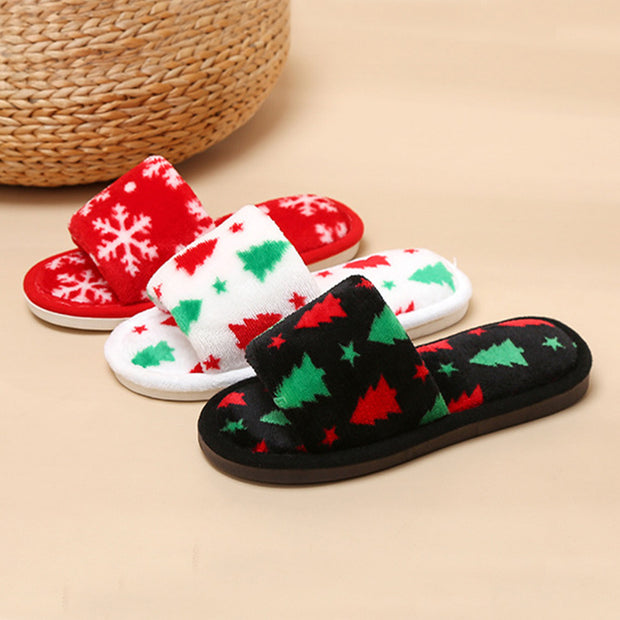 Christmas Tree Home Slippers Fashion Floor Bedroom Open-toe Plush Slippers For Women Fuzzy House Shoes - Bargin Bazaar