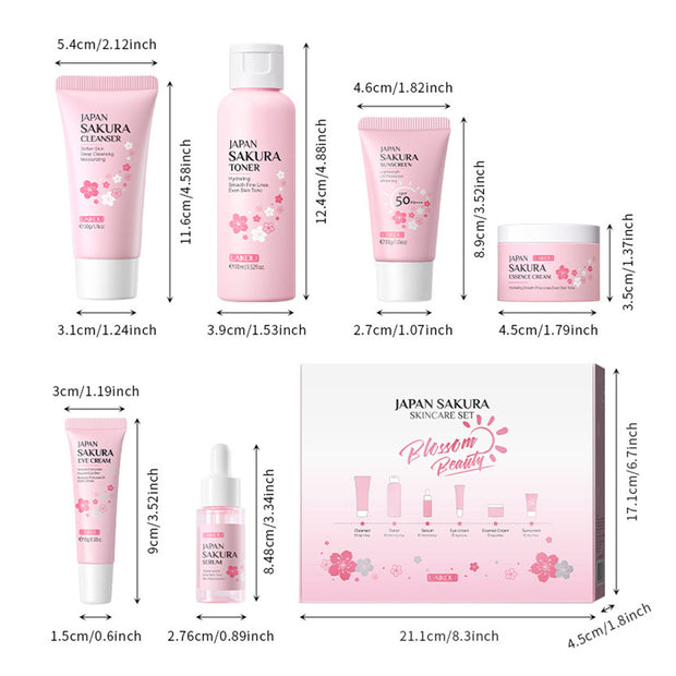 Skin Care Set JAPAN SAKURA Women Beauty Gift Sets Skin Care Kit With Cleanser, Toner, Lotion, Serum, Eye Cream, Face Cream Travel Kit For Women Teen Girls Mom Daughter TSA-friendly Sizes 6pcs - Bargin Bazaar