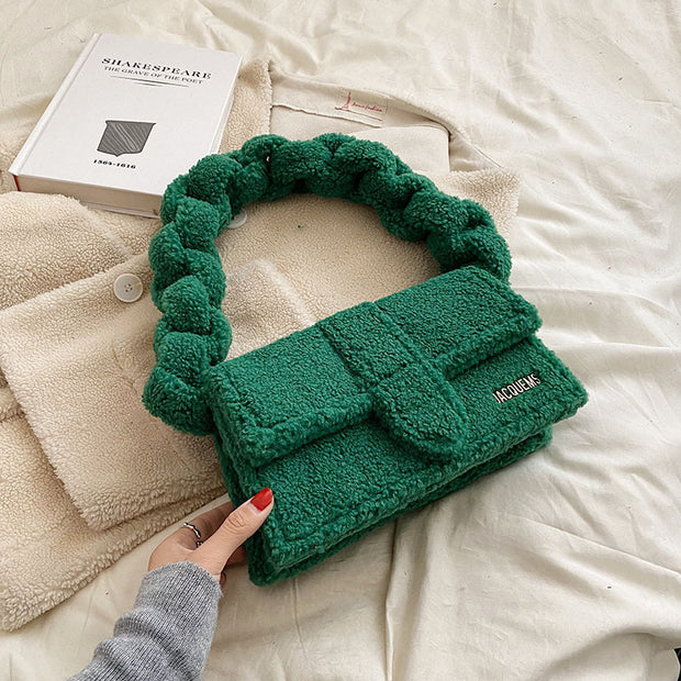 Bag Woman New Senior Texture Plush One Shoulder Small Square Bag - Bargin Bazaar