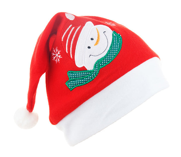 Cartoon Christmas Hat With Elk Santa Claus Embroidery Design Holiday Party Decoration Fuzzy Hat - Bargin Bazaar