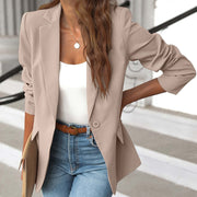 Polyester Autumn Long Sleeve Solid Color Cardigan Small Suit Jacket For Women - Bargin Bazaar