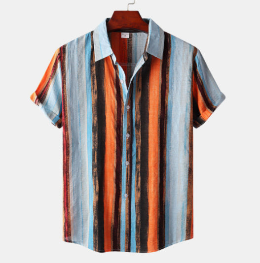 Summer Men's Clothing Printing Casual Retro Shirt Men