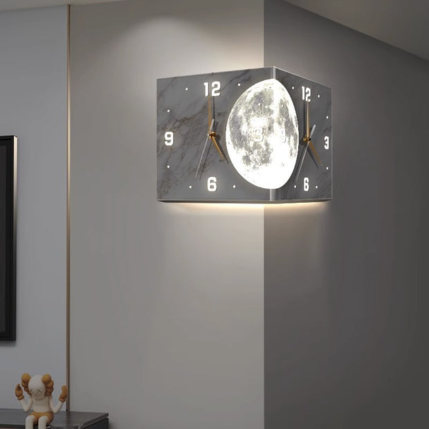 Creative Clock Wall Lamp With Double-sided Lighting At The Corner Of The Living Room