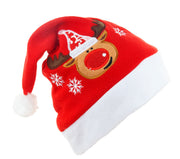 Cartoon Christmas Hat With Elk Santa Claus Embroidery Design Holiday Party Decoration Fuzzy Hat - Bargin Bazaar