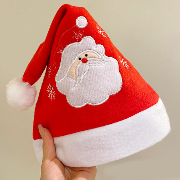 Cartoon Christmas Hat With Elk Santa Claus Embroidery Design Holiday Party Decoration Fuzzy Hat - Bargin Bazaar