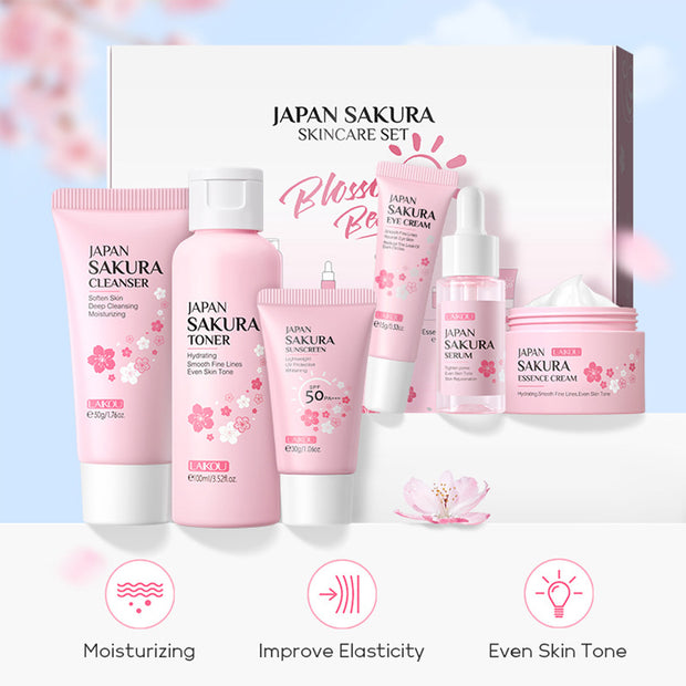 Skin Care Set JAPAN SAKURA Women Beauty Gift Sets Skin Care Kit With Cleanser, Toner, Lotion, Serum, Eye Cream, Face Cream Travel Kit For Women Teen Girls Mom Daughter TSA-friendly Sizes 6pcs - Bargin Bazaar