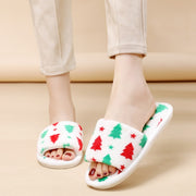 Christmas Tree Home Slippers Fashion Floor Bedroom Open-toe Plush Slippers For Women Fuzzy House Shoes - Bargin Bazaar