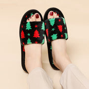 Christmas Tree Home Slippers Fashion Floor Bedroom Open-toe Plush Slippers For Women Fuzzy House Shoes - Bargin Bazaar