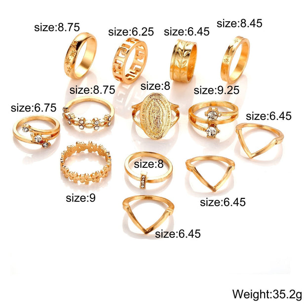 13 Piece Medallion Ring Set With Austrian Crystals 18K Gold Plated Ring ITALY Design - Bargin Bazaar