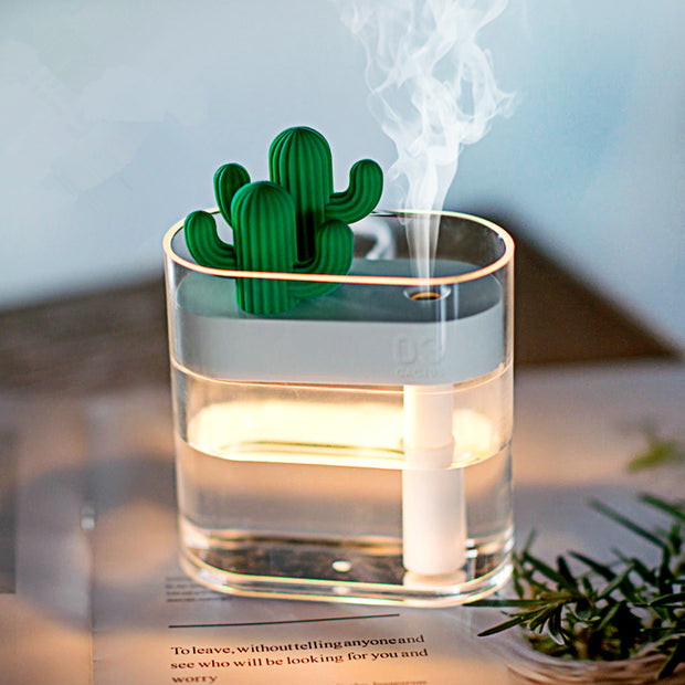 160ML Ultrasonic Air Humidifier Clear Cactus Color Light USB Essential Oil Diffuser Car Purifier Aroma Diffusor Anion Mist Maker - Bargin Bazaar