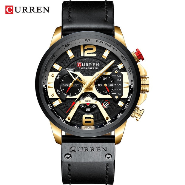 Military Leather Chronograph Wristwatch - Bargin Bazaar