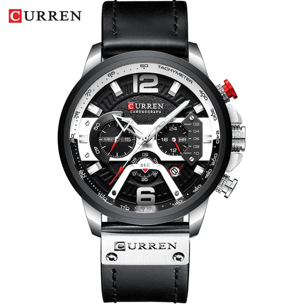 Military Leather Chronograph Wristwatch - Bargin Bazaar