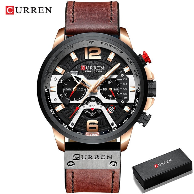 Military Leather Chronograph Wristwatch - Bargin Bazaar