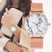 Fashion Rose Gold Mesh Band Creative Marble Female Wrist Watch Luxury Women Quartz Watches Gifts Relogio Feminino Drop Shipping - Bargin Bazaar